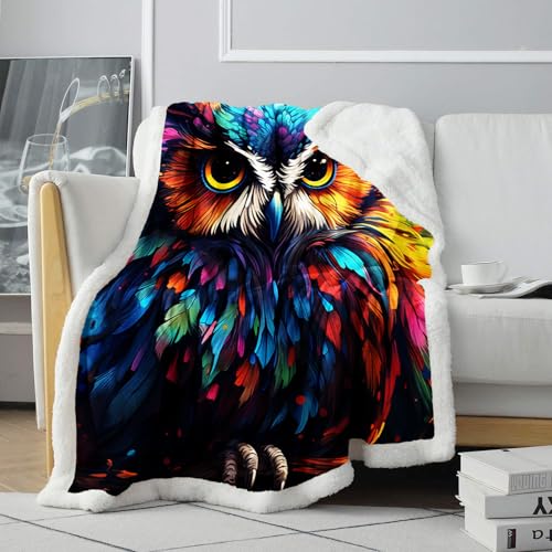 KGUHVFTK Sherpa-Stoffdecke, Bunte psychedelische Eulen-Digitaldruckdecke, weiche Decke für Mädchen, fröhliches und süßes Deckengeschenk. Größe: 150x200cm von KGUHVFTK