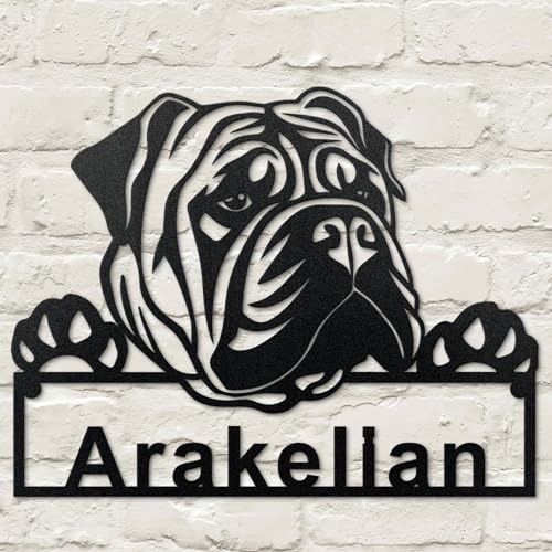 KGYMOT Personalisierbares englisches Bulldoggen-Schild mit englischer Bulldogge, Namensschild, Metall, Wandkunst, Dekoration, Haustier-Hund, Geschenk von KGYMOT