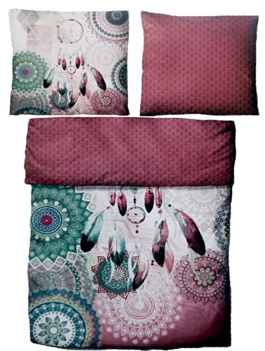 KH-Haushaltshandel 2-TLG. Satin Wende Bettwäsche, 135x200+80x80cm, 100% Baumwolle, Traumfänger + Mandalas (P-SatTraumfänger) von KH-Haushaltshandel