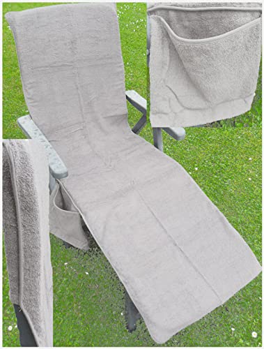 KH-Haushaltshandel Frottee Liege Stuhl Schon Bezug, mit Seitentasche, 190 x 60 cm, für Gartenliege Strandliege, Baumwolle, ÖKOTEX (Silber) von KH-Haushaltshandel