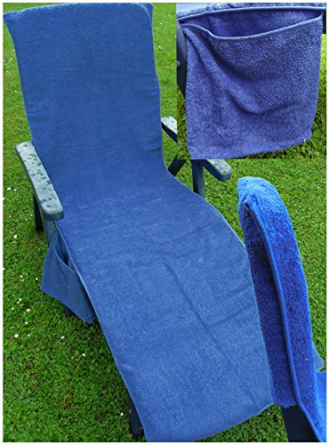 KH-Haushaltshandel Frottee Liege Stuhl Schon Bezug, mit Seitentasche, 190 x 60 cm, für Gartenliege Strandliege, Baumwolle, ÖKOTEX (blau) von KH-Haushaltshandel