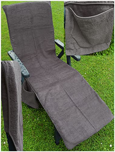 KH-Haushaltshandel Frottee Liege Stuhl Schon Bezug, mit Seitentasche, 190 x 60 cm, für Gartenliege Strandliege, Baumwolle, ÖKOTEX (grau) von KH-Haushaltshandel