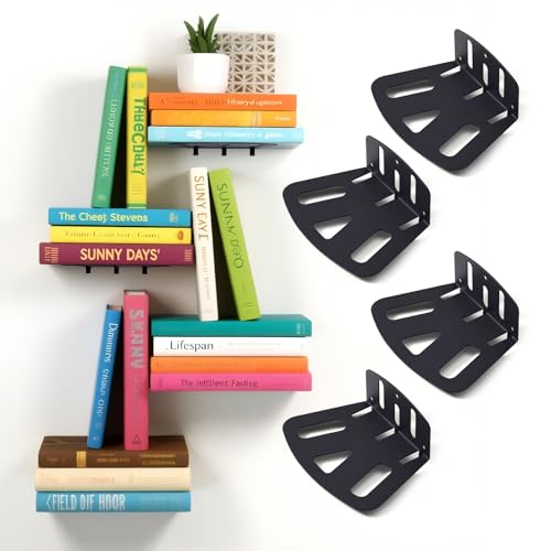 KHAMAL Schwebendes Bücherregal - 4er Set Unsichtbares Bücherregal, Schwebend für Bücher, Floating Bookshelf Metall Stabil für Büro, Haus von KHAMAL
