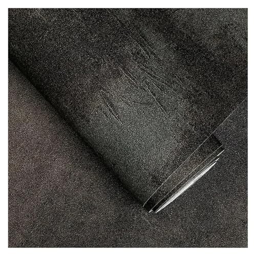 KHASCBNF 10 m schwarze Vintage-Vinyl-Beton-Wand-Effekt-Tapete, Retro, einfarbige Textur, PVC-Wandpapier, Heimdekoration, Kontaktpapier für Wand von KHASCBNF