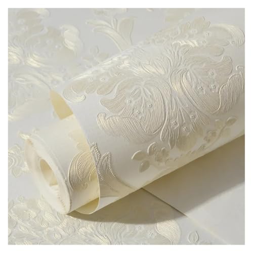 KHASCBNF Exquisite 3D-Tapete, geprägte Tapete, Heimdekoration, Schlafzimmer, Wohnzimmer, Dekoration, moderne Tapete, selbstklebendes Kontaktpapier für Wand, Cremeweiß, 0,53 x 5 m von KHASCBNF