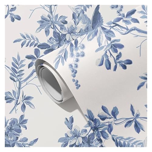 KHASCBNF PVC-Tapete mit blauen Blättern, Retro, zum Abziehen und Aufkleben, wasserdicht, für Möbel, Schrank, renoviert, Badezimmer, Küche, Wanddekoration für Wand (44 x 300 cm) von KHASCBNF