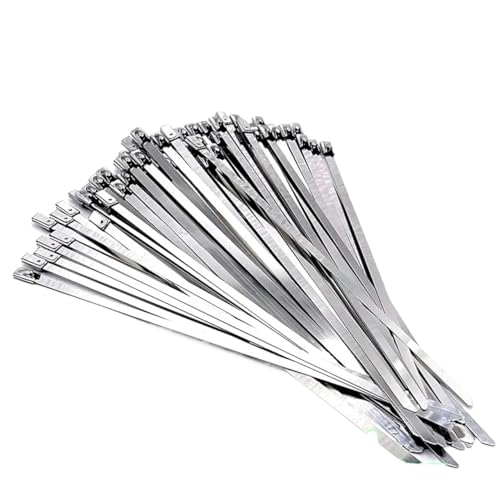 Kabelbinder Edelstahl 10 20 100 Stück Edelstahl-Metallkabelbinder Auspuffumwicklung Beschichtetes Verriegelungsmetall(50PCS,4.6x300mm) von KHASCBNF