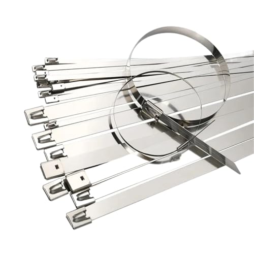 Kabelbinder Edelstahl 10 20 100 Stück Edelstahl-Metallkabelbinder Auspuffumwicklung Beschichtetes Verriegelungsmetall Reißverschluss-Auspuff(200Pcs,4.6x1000mm) von KHASCBNF