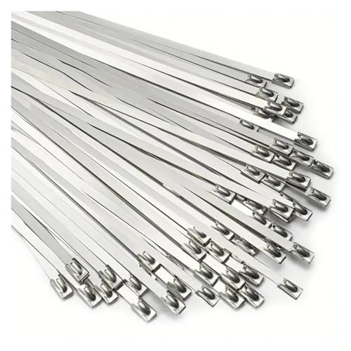 Kabelbinder Edelstahl 100/50 Stück Edelstahl-Kabelbinder 4,6 mm, strapazierfähig, selbstsichernd, Mehrzweck-Metall-Auspuff-Wrap-Verriegelungsbinder(100pcs,4.6x250mm) von KHASCBNF