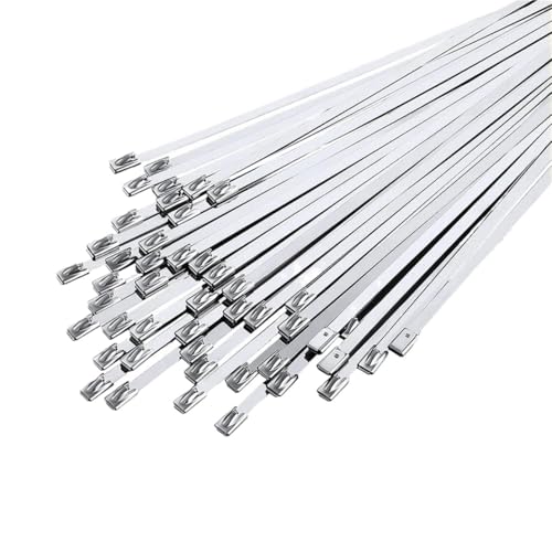 Kabelbinder Edelstahl 100 Stück 4,6 mm Kabelbinder aus 304 Edelstahl, Metall, multifunktional, selbstsichernd, Reißverschluss, Auspuffumwicklung, beschichtete Verriegelung(4.6x100mm 100pcs) von KHASCBNF