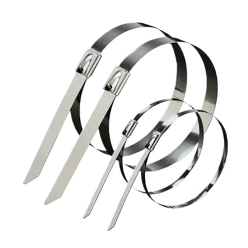 Kabelbinder Edelstahl 100 Stück Edelstahl-Kabelbinder, Maschendrahtzaunbinder aus selbstsicherndem Metall, 4,6/7,9/10/12 mm lang(7.9mm,200mm) von KHASCBNF