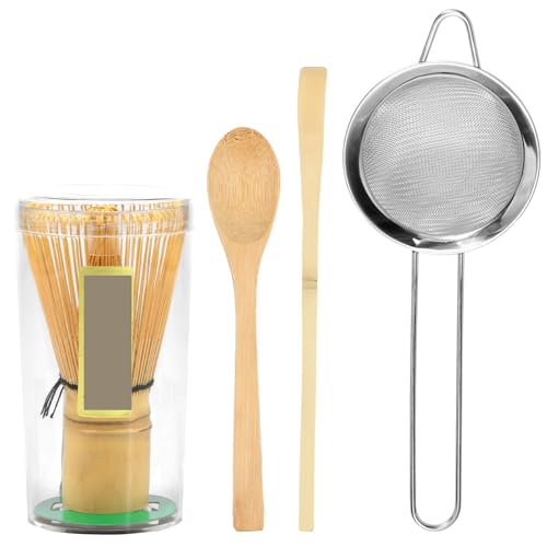 Matcha Tee Set 4/5-teiliges Matcha-Schneebesen-Set, handgefertigt, traditionelle Teeschaufel, tiefe Schaufel, Teesieb, durchsichtiger, Aufbewahrungshalter(4Pcs) von KHASCBNF