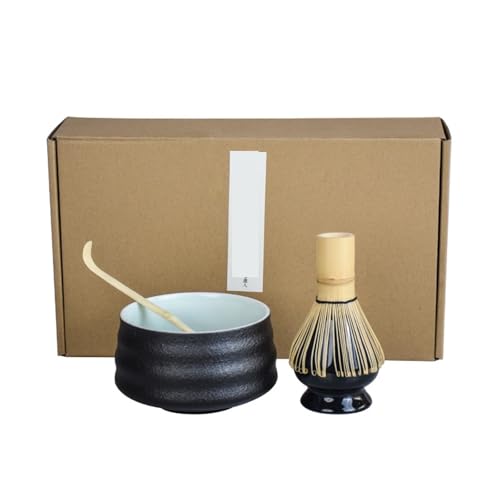 Matcha Tee Set 4 teile/satz Handgemachte Hause Einfach Sauber Matcha Tee Set Werkzeug Ständer Kit Schüssel Schneebesen Schaufel Zeremonie Traditionelle Zubehör(All black) von KHASCBNF