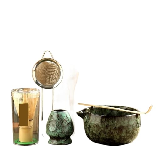 Matcha Tee Set 6-teiliges Matcha-Mixer-Set mit Schneebesen, Matcha-Pinsel, Teelöffel, Brennofen for Getränkegeschäfte, Teezubereitungswerkzeuge, Tee-Set(Cyan 6pcs) von KHASCBNF