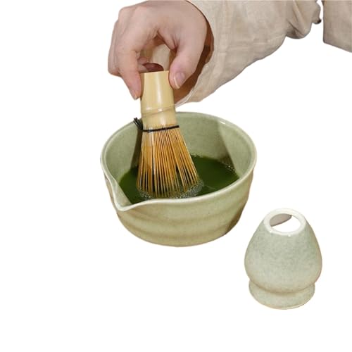 Matcha Tee Set Keramik-Matcha-Schüssel Und Schneebesen-Set, Robust, Elegant, Leicht Zu Reinigen, Matcha-Rührschüssel-Set, Hitzebeständig, Tee-Set(Matcha Green) von KHASCBNF
