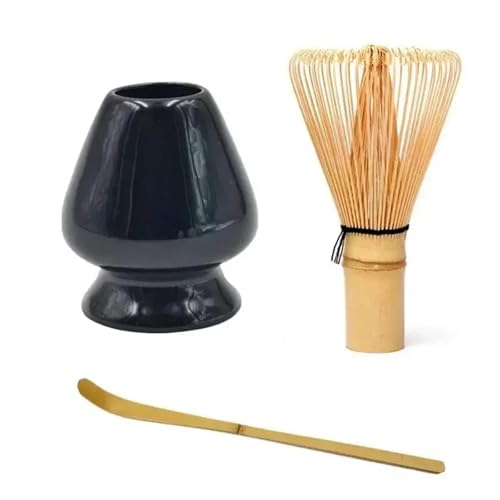 Matcha Tee Set Matcha Grüntee-Schneebesen, Schaufel, Tiefer, Löffel + Halter, Zubehör(Black) von KHASCBNF