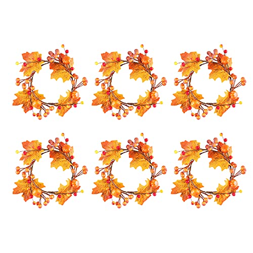 KHBNHJ 6 x Kerzenringe für Herbst-Kranz, Tischdekoration, 11,9 cm, künstlicher Kürbis, Ahornblatt-Kerzenhalter, Ringe mit Beeren, Weihnachtskerzenring, Kränze für Halloween, Thanksgiving Dekoration von KHBNHJ