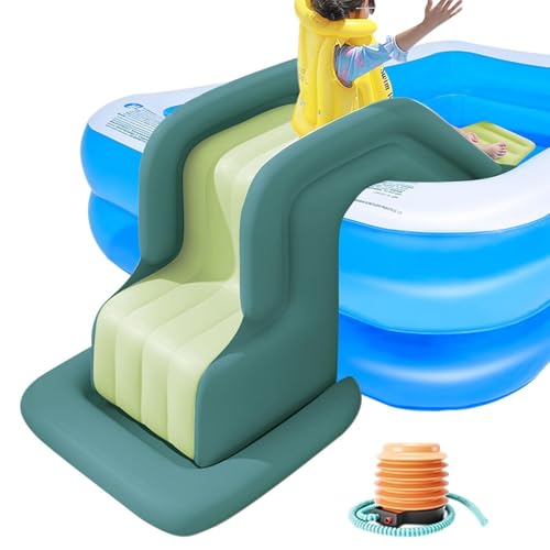 Aufblasbare Wasserrutsche, Kompakte Aufblasbare Pool Rutsche mit Luftpumpe, Wasser Befüllbar Kippsicher Wasserpark-Poolrutschen, für Outdoor Indoor Garten Hinterhof(Green) von KHBTFNB