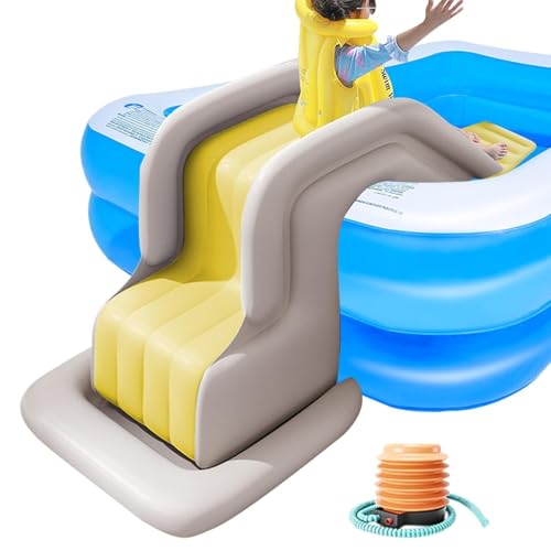 Aufblasbare Wasserrutsche, Kompakte Aufblasbare Pool Rutsche mit Luftpumpe, Wasser Befüllbar Kippsicher Wasserpark-Poolrutschen, für Outdoor Indoor Garten Hinterhof(Yellow) von KHBTFNB