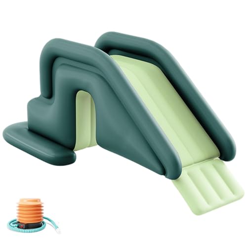 Aufblasbare Wasserrutsche, Kompakte PVC-Aufblasbare Pool Rutsche mit Luftpumpe, Breite Wasserbefüllbare Rutsche mit Kippschutz, Outdoor-Sommerspaß für Kinder Jungen Mädchen(Green) von KHBTFNB