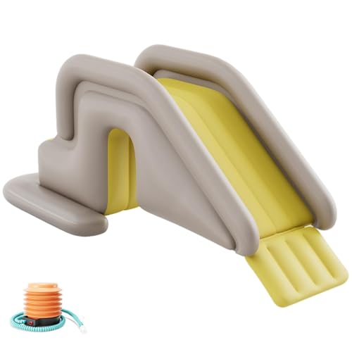 Aufblasbare Wasserrutsche, Kompakte PVC-Aufblasbare Pool Rutsche mit Luftpumpe, Breite Wasserbefüllbare Rutsche mit Kippschutz, Outdoor-Sommerspaß für Kinder Jungen Mädchen(Yellow) von KHBTFNB