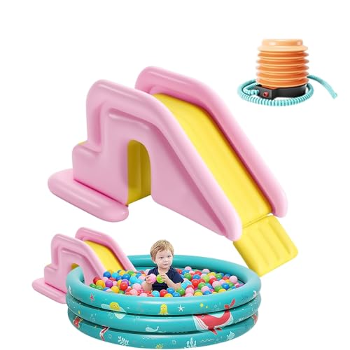 Aufblasbarer Pool Wasserrutsche, PVC Boden Schwimmbecken Rutsche, Wasserpark Kippsichere Rutschen, für Im Freien Innenräume Hinterhof Garten(Pink) von KHBTFNB
