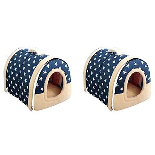 2 x weiches, warmes 2-in-1-Haustiernest mit Sternmuster, rutschfestes Hunde- und Katzenbett, faltbar, weich, gemütlich, Schlafsack, Matte, Kissen von KHDBNCO