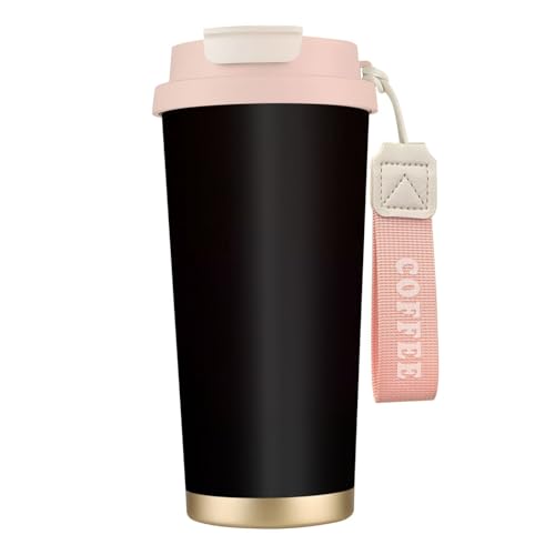 Black Print Thermobecher mit auslaufsicherem Deckel und Strohhalm, isolierter Kaffeebecher, doppelwandiger Vakuum-Edelstahl-Thermobecher für heiße und kalte Getränke, 500 ml von KHDKLXOHZ
