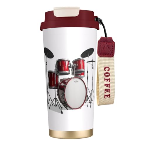 Cool Drum Set Print Reisebecher mit auslaufsicherem Deckel und Strohhalm, isolierter Kaffeebecher, doppelwandiger Vakuum-Edelstahl-Thermobecher für heiße und kalte Getränke, 500 ml Cool Drum Set Print Reisebecher mit auslaufsicherem Deckel und Strohhalm, isolierter Kaffeebecher, doppelwandiger Vakuum-Edelstahl-Thermobecher für heiße und kalte Getränke, 500 ml von KHDKLXOHZ