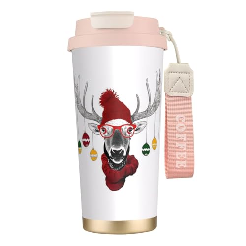 Funny Christmas Deer Print Reisebecher mit auslaufsicherem Deckel und Strohhalm, isolierter Kaffeebecher, doppelwandiger Vakuum-Edelstahl-Thermobecher für heiße und kalte Getränke, 500 ml Funny Christmas Deer Print Reisebecher mit auslaufsicherem Deckel und Strohhalm, isolierter Kaffeebecher, doppelwandiger Vakuum-Edelstahl-Thermobecher für heiße und kalte Getränke, 500 ml von KHDKLXOHZ