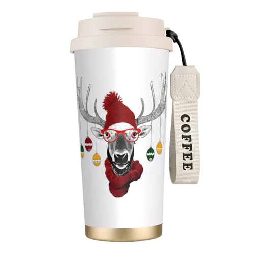 Funny Christmas Deer Print Reisebecher mit auslaufsicherem Deckel und Strohhalm, isolierter Kaffeebecher, doppelwandiger Vakuum-Edelstahl-Thermobecher für heiße und kalte Getränke, 500 ml Funny Christmas Deer Print Reisebecher mit auslaufsicherem Deckel und Strohhalm, isolierter Kaffeebecher, doppelwandiger Vakuum-Edelstahl-Thermobecher für heiße und kalte Getränke, 500 ml von KHDKLXOHZ