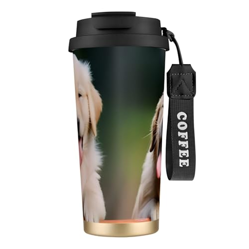 Golden Retriever Reisebecher mit auslaufsicherem Deckel und Strohhalm, isolierter Kaffeebecher, doppelwandig, Vakuum-Edelstahl-Thermobecher für heiße und kalte Getränke, 500 ml Golden Retriever Reisebecher mit auslaufsicherem Deckel und Strohhalm, isolierter Kaffeebecher, doppelwandig, Vakuum-Edelstahl-Thermobecher für heiße und kalte Getränke, 500 ml von KHDKLXOHZ