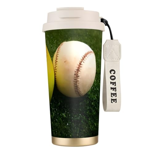 KHDKLXOHZ Grass Baseball Softball-Druck, 500 ml, Reisebecher mit auslaufsicherem Deckel und Strohhalm, isolierter Kaffeebecher, doppelwandiger Vakuum-Edelstahl-Thermobecher für heiße und kalte KHDKLXOHZ Grass Baseball Softball-Druck, 500 ml, Reisebecher mit auslaufsicherem Deckel und Strohhalm, isolierter Kaffeebecher, doppelwandiger Vakuum-Edelstahl-Thermobecher für heiße und kalte von KHDKLXOHZ