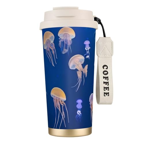 KHDKLXOHZ Reisebecher mit Quallen-Aufdruck, auslaufsicherer Deckel und Strohhalm, isolierter Kaffeebecher, doppelwandiger Vakuum-Edelstahl-Thermobecher für heiße und kalte Getränke, 500 ml KHDKLXOHZ Reisebecher mit Quallen-Aufdruck, auslaufsicherer Deckel und Strohhalm, isolierter Kaffeebecher, doppelwandiger Vakuum-Edelstahl-Thermobecher für heiße und kalte Getränke, 500 ml von KHDKLXOHZ