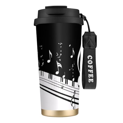 KHDKLXOHZ Reisebecher mit auslaufsicherem Deckel und Strohhalm, isolierter Kaffeetasse, doppelwandiger Vakuum-Edelstahl-Thermobecher für heiße und kalte Getränke, Schwarz / Weiß, 500 ml KHDKLXOHZ Reisebecher mit auslaufsicherem Deckel und Strohhalm, isolierter Kaffeetasse, doppelwandiger Vakuum-Edelstahl-Thermobecher für heiße und kalte Getränke, Schwarz / Weiß, 500 ml von KHDKLXOHZ