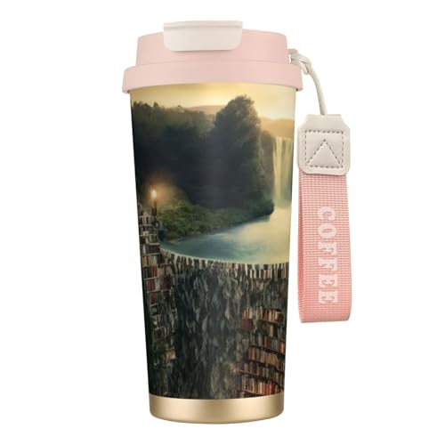 KHDKLXOHZ Thermobecher mit Bücherregal-Buchdruck, 500 ml, mit auslaufsicherem Deckel und Strohhalm, isolierter Kaffeebecher, doppelwandig, Vakuum-Edelstahl-Thermobecher für heiße und kalte Getränke KHDKLXOHZ Thermobecher mit Bücherregal-Buchdruck, 500 ml, mit auslaufsicherem Deckel und Strohhalm, isolierter Kaffeebecher, doppelwandig, Vakuum-Edelstahl-Thermobecher für heiße und kalte Getränke von KHDKLXOHZ