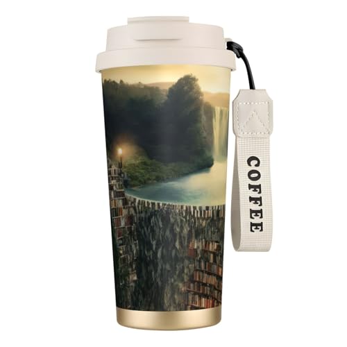 KHDKLXOHZ Thermobecher mit Bücherregal-Buchdruck, 500 ml, mit auslaufsicherem Deckel und Strohhalm, isolierter Kaffeebecher, doppelwandig, Vakuum-Edelstahl-Thermobecher für heiße und kalte Getränke KHDKLXOHZ Thermobecher mit Bücherregal-Buchdruck, 500 ml, mit auslaufsicherem Deckel und Strohhalm, isolierter Kaffeebecher, doppelwandig, Vakuum-Edelstahl-Thermobecher für heiße und kalte Getränke von KHDKLXOHZ