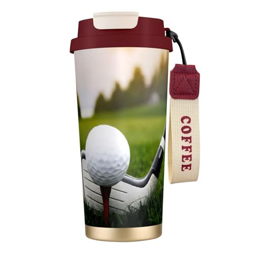 KHDKLXOHZ Thermobecher mit Golfball-Aufdruck, auslaufsicherer Deckel und Strohhalm, isolierter Kaffeebecher, doppelwandiger Vakuum-Edelstahl-Thermobecher für heiße und kalte Getränke, 500 ml KHDKLXOHZ Thermobecher mit Golfball-Aufdruck, auslaufsicherer Deckel und Strohhalm, isolierter Kaffeebecher, doppelwandiger Vakuum-Edelstahl-Thermobecher für heiße und kalte Getränke, 500 ml von KHDKLXOHZ
