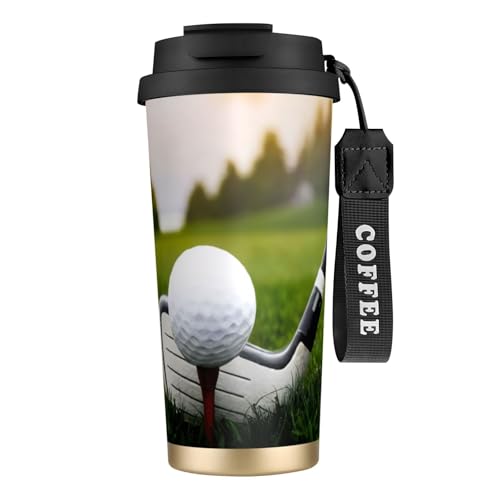 KHDKLXOHZ Thermobecher mit Golfball-Aufdruck, auslaufsicherer Deckel und Strohhalm, isolierter Kaffeebecher, doppelwandiger Vakuum-Edelstahl-Thermobecher für heiße und kalte Getränke, 500 ml KHDKLXOHZ Thermobecher mit Golfball-Aufdruck, auslaufsicherer Deckel und Strohhalm, isolierter Kaffeebecher, doppelwandiger Vakuum-Edelstahl-Thermobecher für heiße und kalte Getränke, 500 ml von KHDKLXOHZ