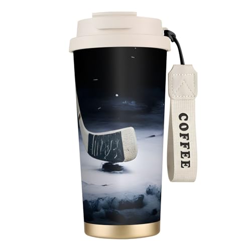 KHDKLXOHZ Thermobecher mit Hockeyschläger-Aufdruck, 500 ml, mit auslaufsicherem Deckel und Strohhalm, isolierter Kaffeebecher, doppelwandiger Vakuum-Edelstahl-Thermobecher für heiße und kalte Getränke KHDKLXOHZ Thermobecher mit Hockeyschläger-Aufdruck, 500 ml, mit auslaufsicherem Deckel und Strohhalm, isolierter Kaffeebecher, doppelwandiger Vakuum-Edelstahl-Thermobecher für heiße und kalte Getränke von KHDKLXOHZ