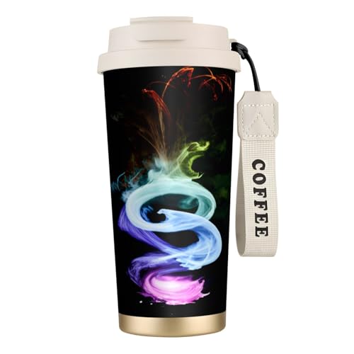 KHDKLXOHZ Thermobecher mit buntem Musiknoten-Druck, 500 ml, mit auslaufsicherem Deckel und Strohhalm, isolierte Kaffeetasse, doppelwandig, Vakuum-Edelstahl-Thermobecher für heiße und kalte Getränke von KHDKLXOHZ
