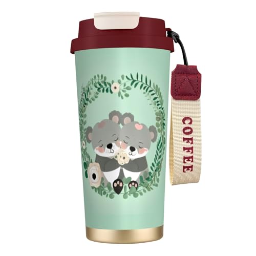Koala Print Reisebecher mit auslaufsicherem Deckel und Strohhalm, isolierter Kaffeebecher, doppelwandiger Vakuum-Edelstahl-Thermobecher für heiße und kalte Getränke, 500 ml Koala Print Reisebecher mit auslaufsicherem Deckel und Strohhalm, isolierter Kaffeebecher, doppelwandiger Vakuum-Edelstahl-Thermobecher für heiße und kalte Getränke, 500 ml von KHDKLXOHZ