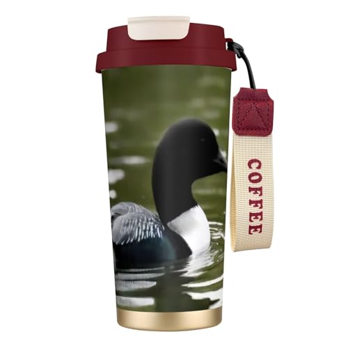 Loon Nature Thermobecher mit Vogelmotiv, auslaufsicherer Deckel und Strohhalm, isolierter Kaffeebecher, doppelwandiger Vakuum-Edelstahl-Thermobecher für heiße und kalte Getränke, 500 ml Loon Nature Thermobecher mit Vogelmotiv, auslaufsicherer Deckel und Strohhalm, isolierter Kaffeebecher, doppelwandiger Vakuum-Edelstahl-Thermobecher für heiße und kalte Getränke, 500 ml von KHDKLXOHZ