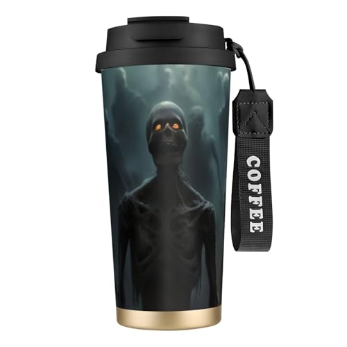 Many Zombie-Print Reisebecher mit auslaufsicherem Deckel und Strohhalm, isolierter Kaffeebecher, doppelwandiger Vakuum-Edelstahl-Thermobecher für heiße und kalte Getränke, 500 ml Many Zombie-Print Reisebecher mit auslaufsicherem Deckel und Strohhalm, isolierter Kaffeebecher, doppelwandiger Vakuum-Edelstahl-Thermobecher für heiße und kalte Getränke, 500 ml von KHDKLXOHZ