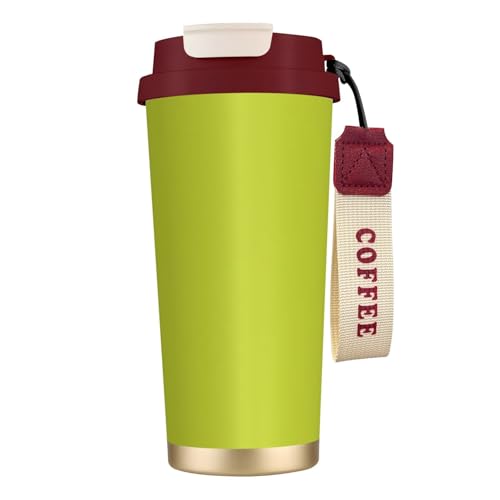 Oliveganlan Thermobecher mit auslaufsicherem Deckel und Strohhalm, isolierter Kaffeebecher, doppelwandiger Vakuum-Edelstahl-Thermobecher für heiße und kalte Getränke, 500 ml, Gelb / Grün Oliveganlan Thermobecher mit auslaufsicherem Deckel und Strohhalm, isolierter Kaffeebecher, doppelwandiger Vakuum-Edelstahl-Thermobecher für heiße und kalte Getränke, 500 ml, Gelb / Grün von KHDKLXOHZ