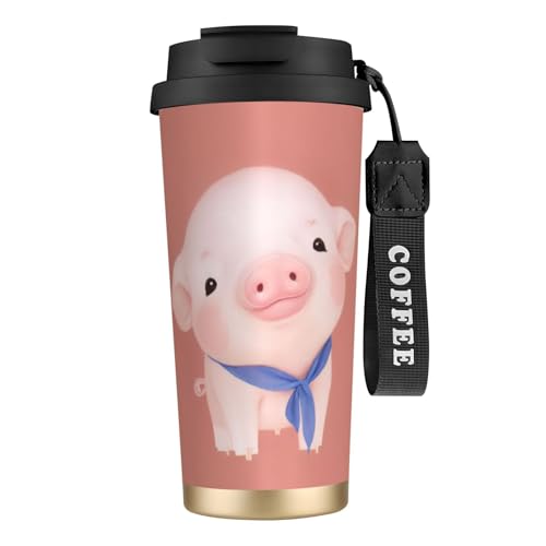 Pig Print Reisebecher mit auslaufsicherem Deckel und Strohhalm, isolierter Kaffeebecher, doppelwandiger Vakuum-Edelstahl-Thermobecher für heiße und kalte Getränke, 500 ml Pig Print Reisebecher mit auslaufsicherem Deckel und Strohhalm, isolierter Kaffeebecher, doppelwandiger Vakuum-Edelstahl-Thermobecher für heiße und kalte Getränke, 500 ml von KHDKLXOHZ