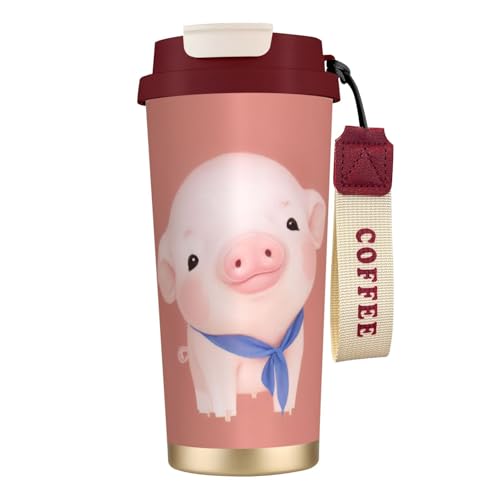 Pig Print Reisebecher mit auslaufsicherem Deckel und Strohhalm, isolierter Kaffeebecher, doppelwandiger Vakuum-Edelstahl-Thermobecher für heiße und kalte Getränke, 500 ml Pig Print Reisebecher mit auslaufsicherem Deckel und Strohhalm, isolierter Kaffeebecher, doppelwandiger Vakuum-Edelstahl-Thermobecher für heiße und kalte Getränke, 500 ml von KHDKLXOHZ