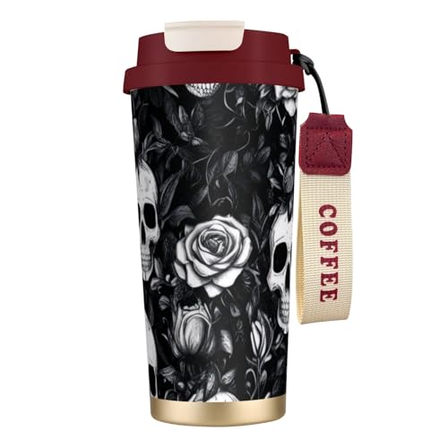Reisebecher mit auslaufsicherem Deckel und Strohhalm, doppelwandiger Vakuum-Edelstahl-Thermobecher für heiße und kalte Getränke, 500 ml, Schwarz von KHDKLXOHZ