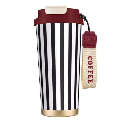 Reisebecher mit auslaufsicherem Deckel und Strohhalm, isolierter Kaffeebecher, doppelwandiger Vakuum-Edelstahl-Thermobecher für heiße und kalte Getränke, 500 ml, Schwarz / Weiß Reisebecher mit auslaufsicherem Deckel und Strohhalm, isolierter Kaffeebecher, doppelwandiger Vakuum-Edelstahl-Thermobecher für heiße und kalte Getränke, 500 ml, Schwarz / Weiß von KHDKLXOHZ