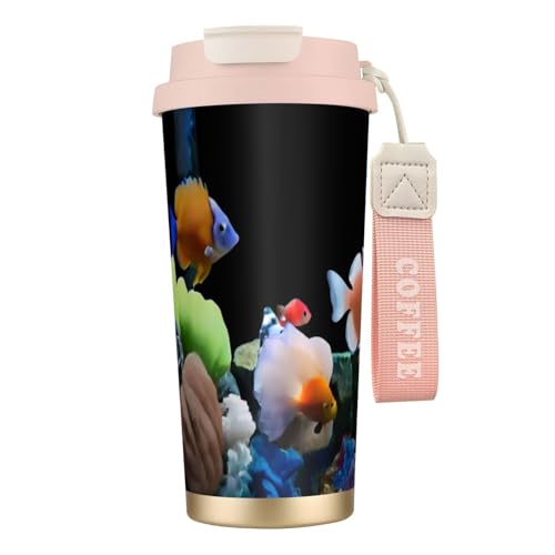 Reisebecher mit auslaufsicherem Deckel und Strohhalm, isolierter Kaffeebecher, doppelwandiger Vakuum-Edelstahl-Thermobecher für heiße und kalte Getränke, 500 ml Reisebecher mit auslaufsicherem Deckel und Strohhalm, isolierter Kaffeebecher, doppelwandiger Vakuum-Edelstahl-Thermobecher für heiße und kalte Getränke, 500 ml von KHDKLXOHZ